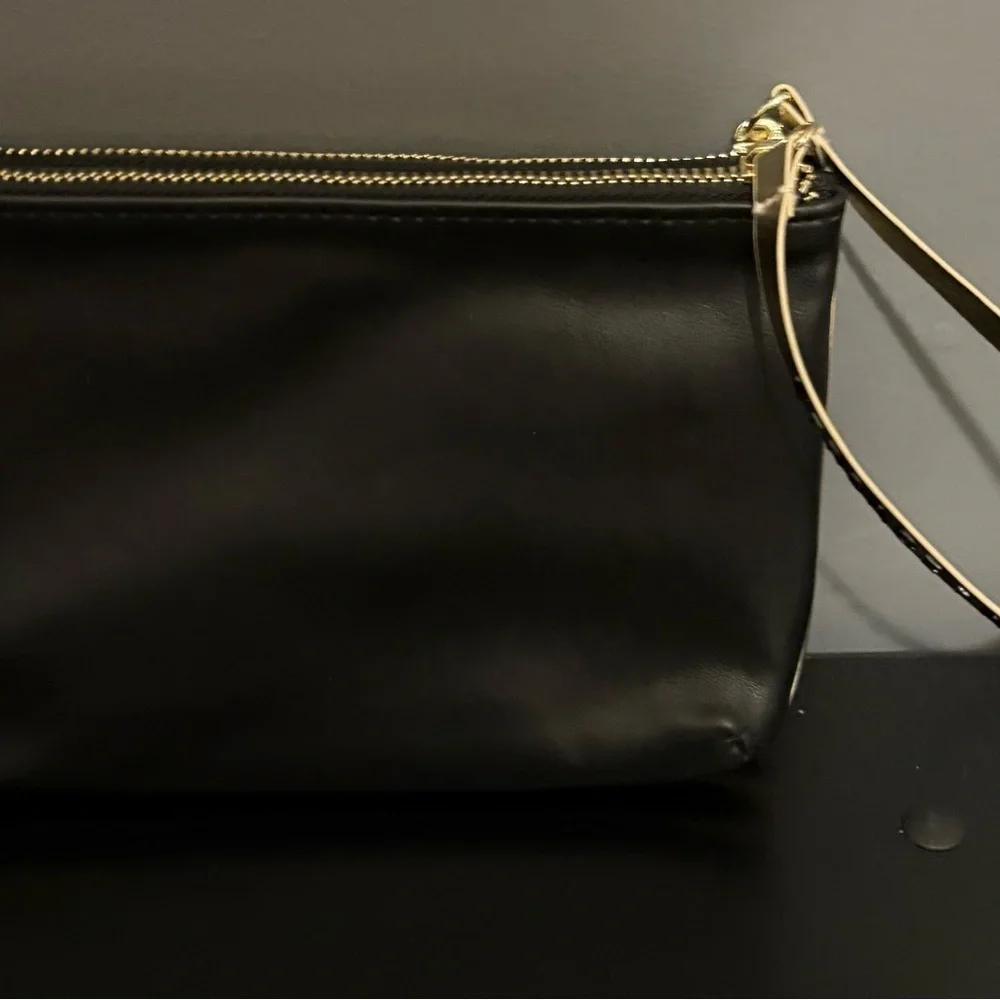 Versace Perfums Black Leather Wristlet with Gold Accents
